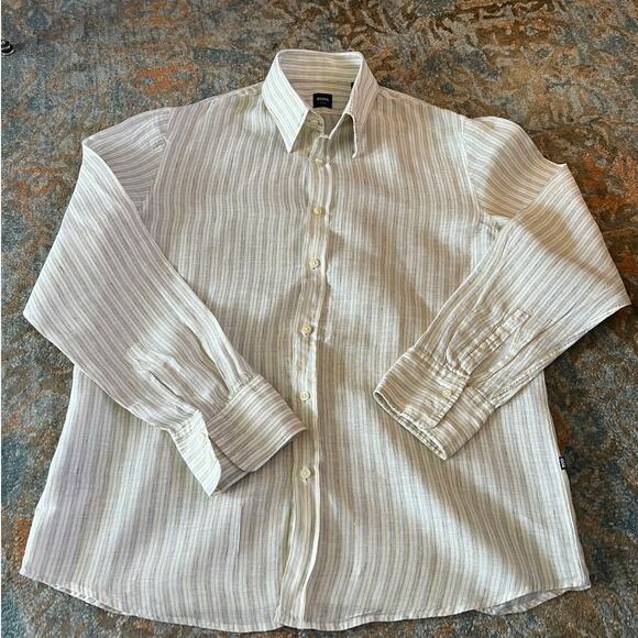 Hugo Boss Fitted Men’s XL Striped Linen Shirt - Picture 1 of 4